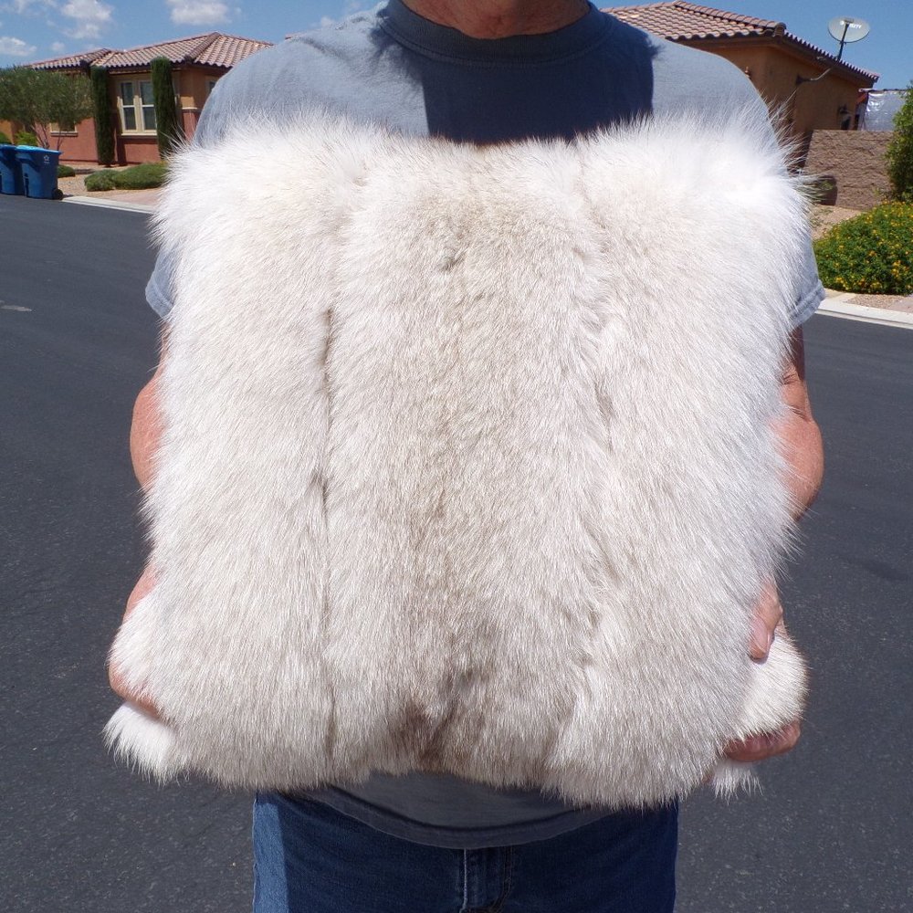 real BLUE FOX FUR throw pillow (cover only), 14"x14", ivory fur w gray tips
